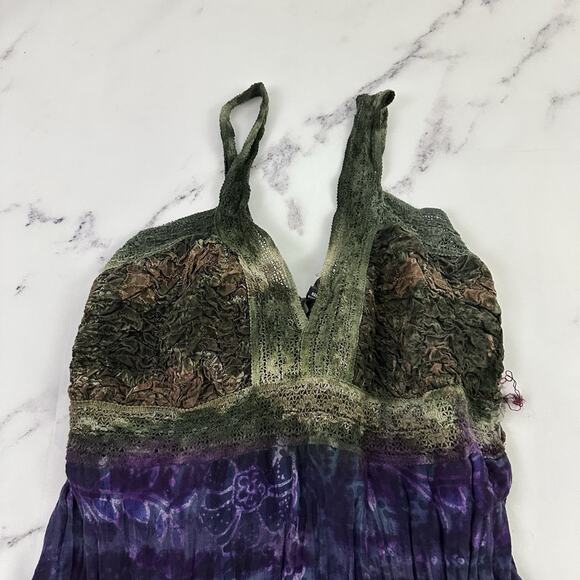 Kaaku Womens Vintage 90s Boho Festival Midi Dress Size M Purple Green Tie Dye - Picture 2 of 12